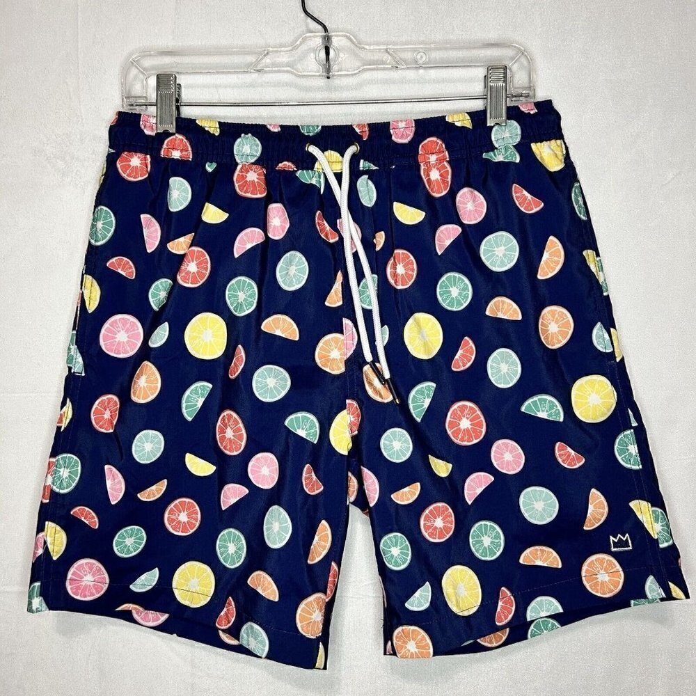 Crown and Ivy Navy Blue with Citrus Swim Trunks Shorts Lined Worn Once Sz M